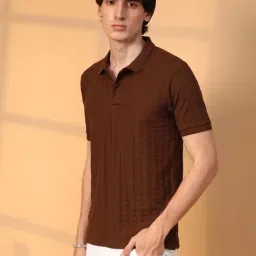 Campus Sutra Brown Regular Fit Self Pattern Polo T-Shirt-image-70