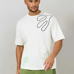 Styli White Relaxed Fit Printed Cotton Oversized Crew T-Shirt-image-25