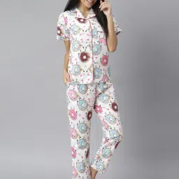 StyleStone Off White Doughnut Print Shirt With Pyjamas image 4
