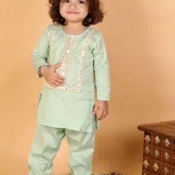 VASTRAMAY Girls Mint Green Embroidery Clothing Sets-image-8