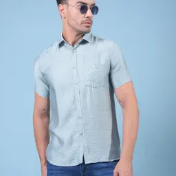 Crimsoune Club Blue Blended Slim Fit Solid Casual Shirt-picture-25