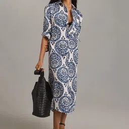 DressBerry Women White Bohemian Print Shirt Midi Dress-picture-15