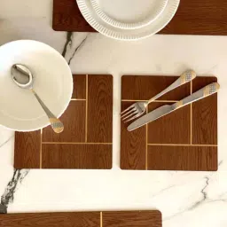 Mason Home Brown Wood & Metal Solgold Square Table Mats - Set of 2-image-74