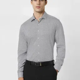 Van Heusen White Cotton Slim Fit Print Shirt-picture-36