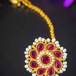 Richlook Gold-Plated Artificial Stones Studded & Pearls Beaded Maang Tikka-image-10