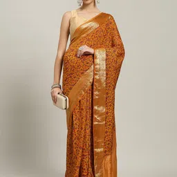 Meena Bazaar Floral Printed Saree With Blouse Piece-image-3