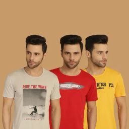 Vimal Jonney Multicolor Regular Fit Printed Crew T-Shirt - Pack of 3-picture-12