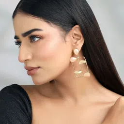 Qiroko Artificial Stones Studded Geometric Shaped Drop Earrings image 2