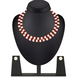 Sri Jagdamba Pearls Red Alloy Classic Necklace Set-image-21