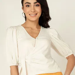 Mast & Harbour V-Neck Puff Sleeves Wrap Crop Top-picture-45