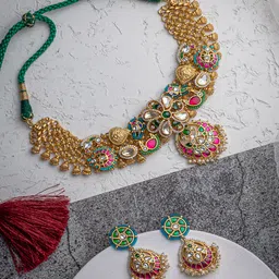 vivinia BY VIDHI MEHRA Womens Gold Plated Artificial Stones Necklace Set with Earrings-picture-57