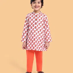 Babyhug Cotton Woven Full Sleeves Kurta Pyjama Set Floral Print - White-picture-28