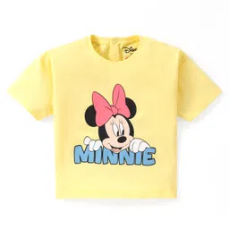 Babyhug Disney Cotton Drop Shoulder Half Sleeves T-Shirt With Minnie & Daisy Graphics - Yellow-picture-22