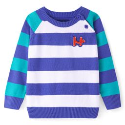 Honeyhap Premium Knit Full Sleeves Striped Pullover Sweater with Logo - Blue White & Green-picture-29