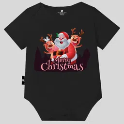 The Peppy Tend Christmas Theme 100% Cotton Half Sleeves Merry Christmas Text Printed Onesie - Black-picture-17
