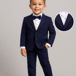 Babyhug Woven Full Sleeves Printed 3 Piece Party Suit With Bow - Navy Blue-picture-9