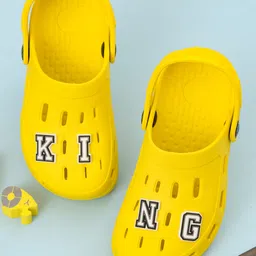 Yellow Bee Solid Perforated Clogs With King Text Charms - Yellow-picture-10
