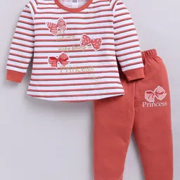 Nottie Planet Cotton Knit Full Sleeves Striped Top & Pant - Rust-picture-12