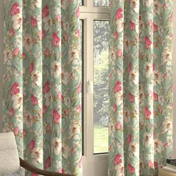 URBAN SPACE Green Pack of 2 Floral Printed Digital Nova Sage Black Out Window Curtains image 4