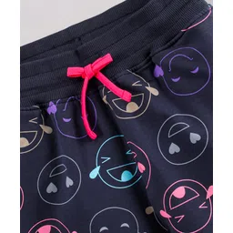 Doreme Knee Length Cotton Shorts Emoticon Print - Navy Blue image 3