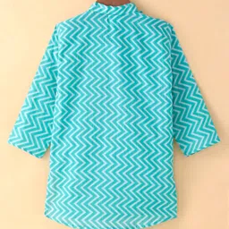 Teentaare Cotton Woven Full Sleeves Chevron Print Kurta & Pajama Set - Turquoise image 3