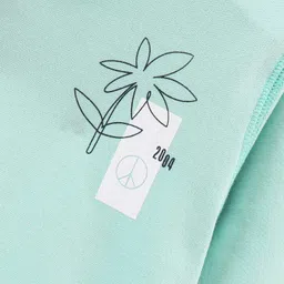 Doreme Terry Knitted Full Sleeves Pullover Hooded Sweatshirt With Floral Print & Kangaroo Pockets - Sea Green image 3