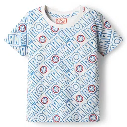 Babyhug Marvel Single Jersey Knit Dungaree with Half Sleeves Inner Tee Iron Man Graphics - Blue image 3