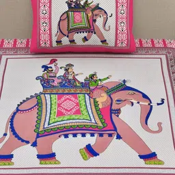 MILAAV Pink Ethnic Motifs 144 TC Single Bedsheet with 1 Pillow Covers image 2