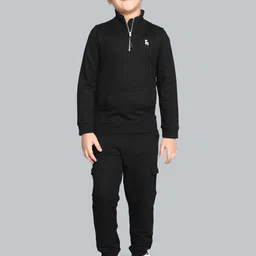 PLUM TREE Boys Solid Pure Cotton Sweatshirt with Cargo Joggers-picture-16