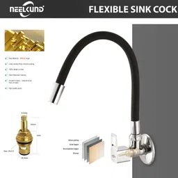 neelkund Square cut Flexible Sink Cock Black 360 degree swivel spout For Kitchen Sink Wash Basin Spout Faucet image 3
