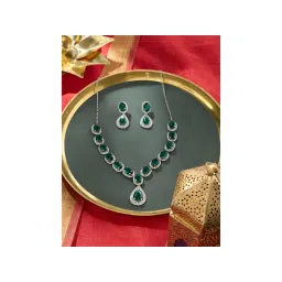 Zaveri Pearls Green Stones Austrian Diamonds Bling Necklace and Earring Set-ZPFK19181-image-24