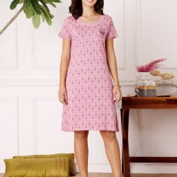 Bodycare Pink Women Printed Knee Length Nightdress-picture-11