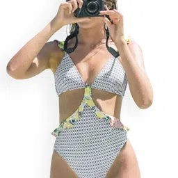 ANGEL CROSHET Geometric Print Ruffles Cutout Monokini-image-38