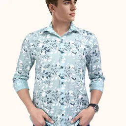 ROUGHELLS Floral Printed Spread Collar Casual Slim Fit Shirt-picture-14