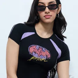 The Souled Store Women DC Batgirl Printed Cotton Crop Top-image-6