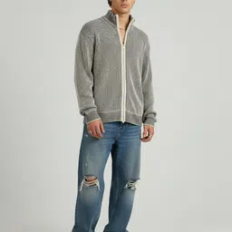 glitchez Mock Collar Self-Striped Oversized Cardigan image 2