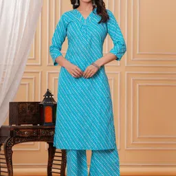 EtnicaWear Printed Regular Mirror Work Pure Cotton Straight Kurta with Palazzos-picture-20