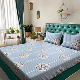 KLOTTHE Blue Floral Printed 300TC King Bedsheet & 2 Pillow Cover - 2.50 x 2.25 m-picture-34