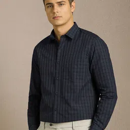 Louis Philippe Men Checked Spread Collar Formal Shirt image 3