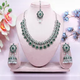 VATSALYA creation Alloy Silver Green Jewellery Set-picture-50