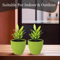 Kuber Industries Green Textured Round Mega Flower Pot image 3