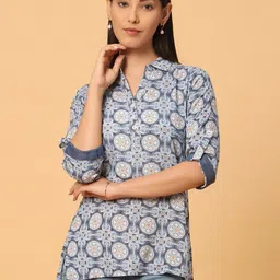 SANAA Women Ethnic Motifs Printed Shirt Collar Straight Kurti-image-78
