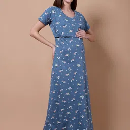 THE MAMA KLUB Women Cotton Printed Maternity Nighty-picture-22