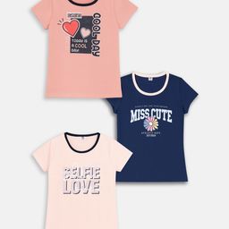 Here&Now X Game Begins Girls Assorted Pack Of 3 Typography Printed T-shirts-picture-47