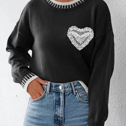 StyleCast x Revolte Women Cable Knit Round Neck Lace Inserts Pullover-image-53