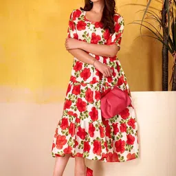 LOOKNBOOK ART Women Floral Print Silk Dress-picture-49