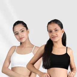 D'chica Pack of 2 Beginners Non Padded Non Wired Bra - Black and White-picture-18