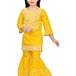 ikonic fashion Girls Festive & Party Angarkha and Sharara Set (Yellow Pack of 1) image 3