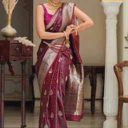 YAMUNE Woven Design Zari Pure Silk Banarasi Saree image 4