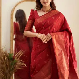 Freezeit Woven Design Zari Silk Blend Handloom Banarasi Saree image 4